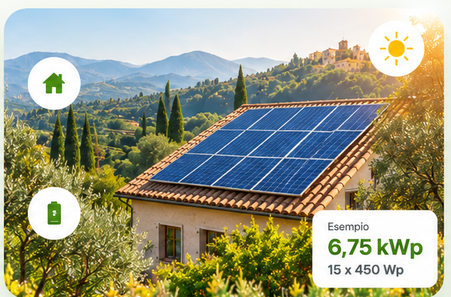 Haus mit Photovoltaikanlage in mediterraner Landschaft